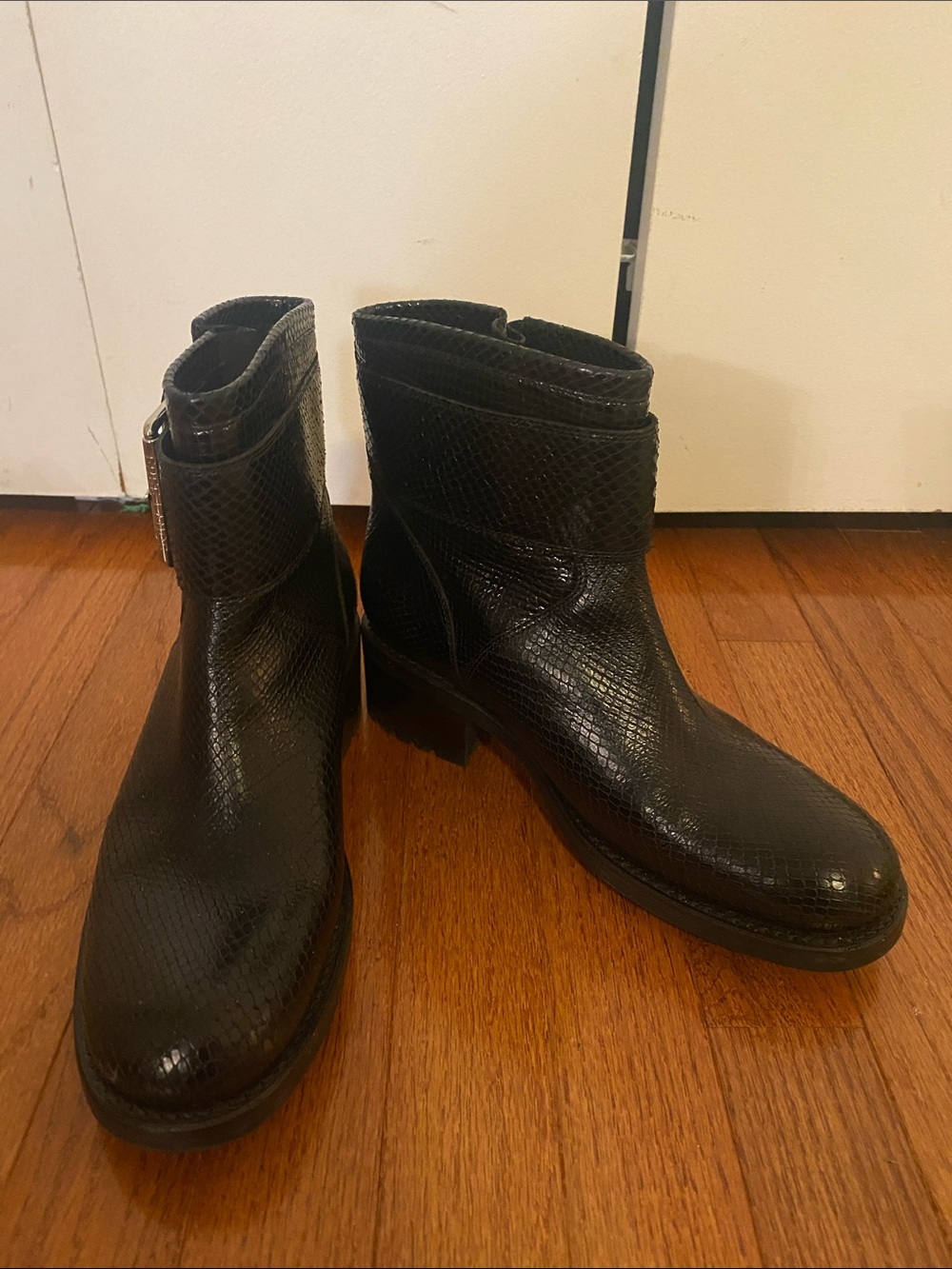 Free Lance Women's Black Snake Embossed Leather Ankle Boots 40, 9.5-10
